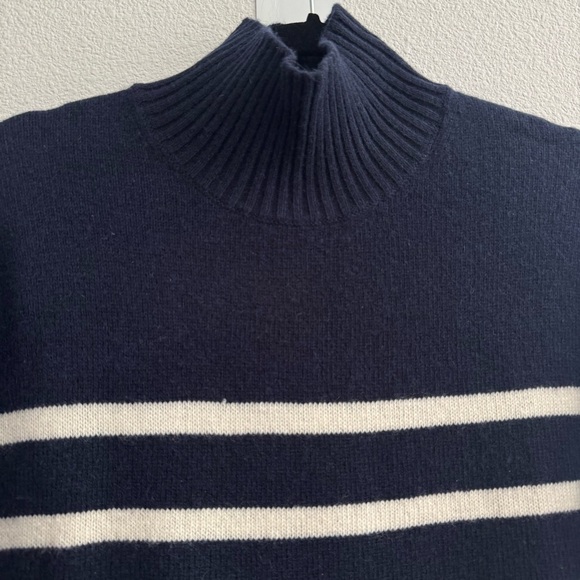 Boden Jessica Navy Blue Oversized High Neck Knit Jumper Sweater Stripe Mock Neck - Picture 6 of 12